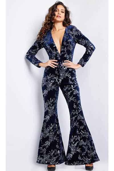Jovani 23708 - Glamorous Deep V-Neck Sequin Jumpsuit - Prom