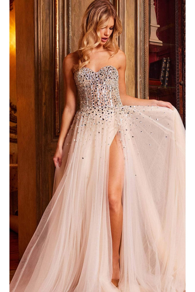 Jovani 23712 Beaded Corset Bodice Prom Gown - Nude/Silver / 00 - Prom