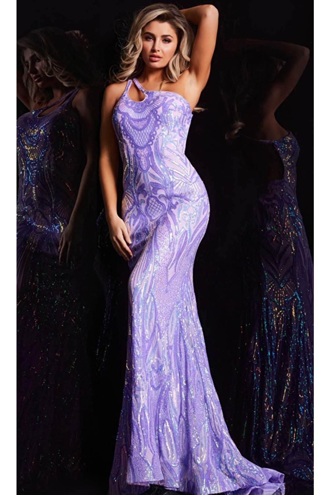 Jovani 23852-Sequined Asymmetric Sheath Gown - Prom