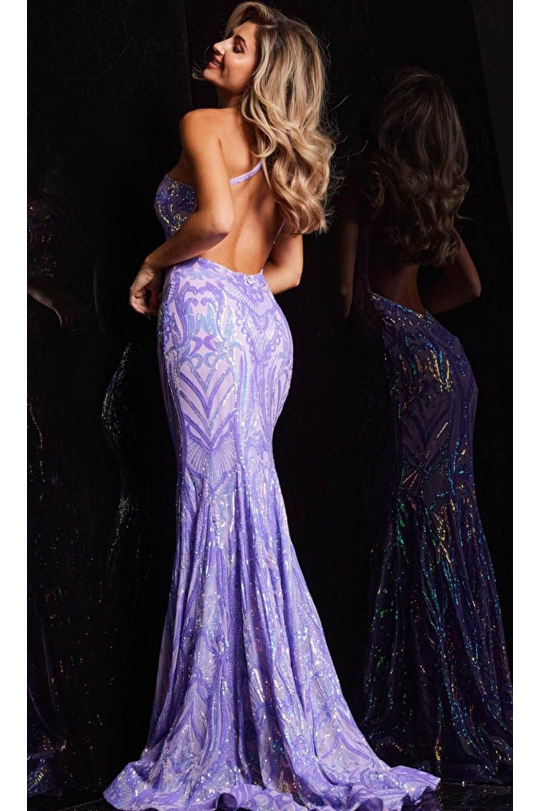 Jovani 23852-Sequined Asymmetric Sheath Gown - Prom