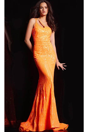 Jovani 23852-Sequined Asymmetric Sheath Gown