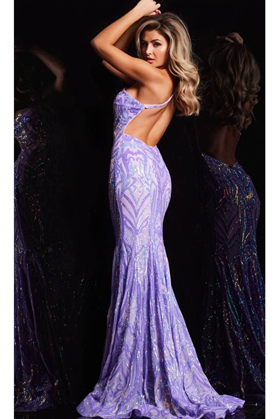 Jovani 23852-Sequined Asymmetric Sheath Gown - Prom