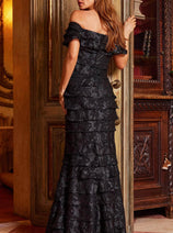 Jovani 23890 - Layered Evening Gown with Off-Shoulder Design