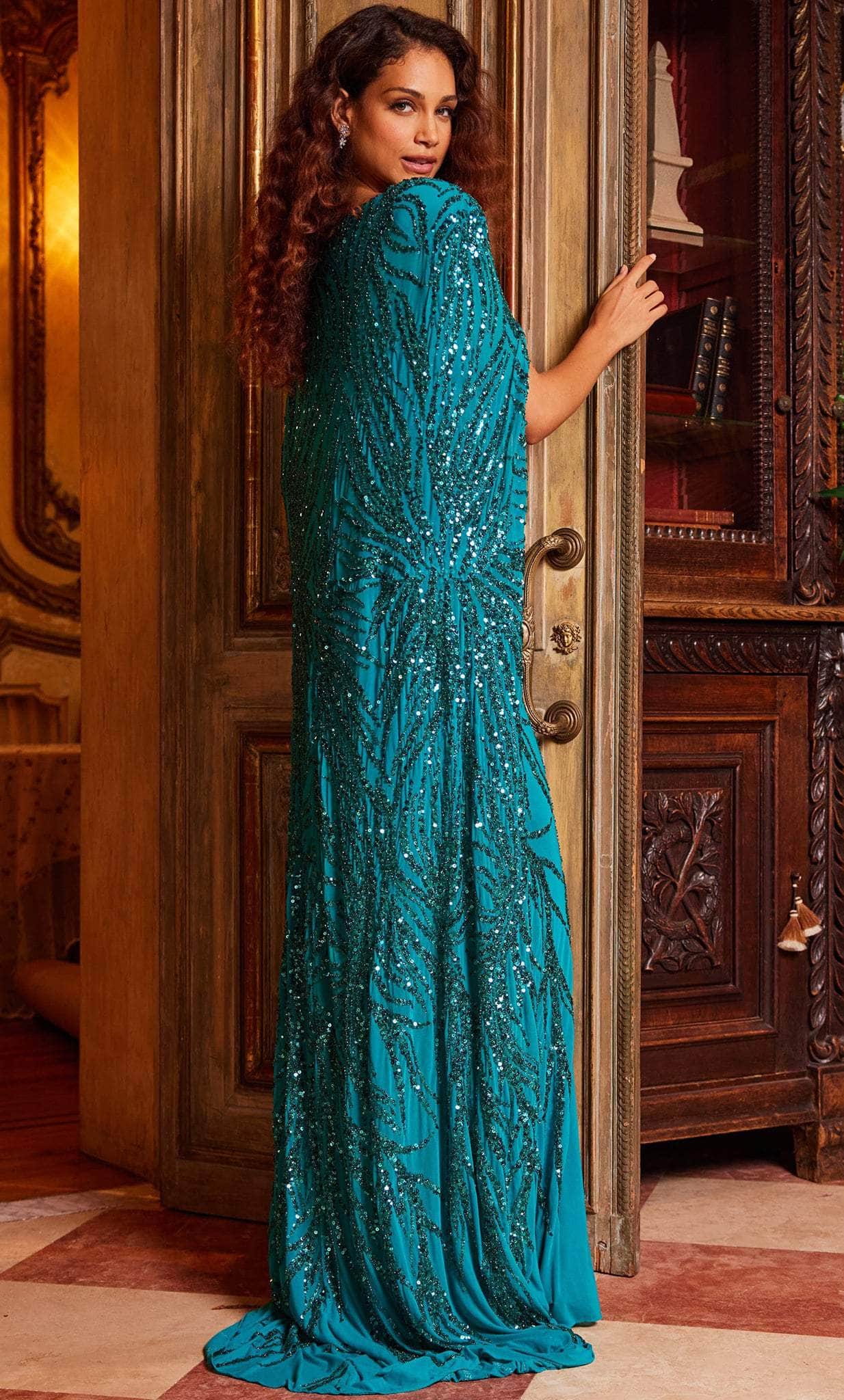 Jovani 23891 - Sequin Evening Dress with Long Cape - Prom