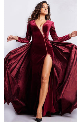Jovani 23943 - Long Sleeve Velvet Evening Dress