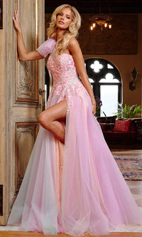 Jovani 23951 - Stunning Floral Embroidered Tulle Asymmetric Dress - Prom