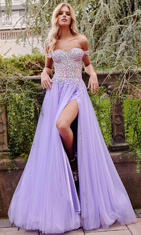 Jovani 23963 - Off-Shoulder Gown with Rhinestone Accents
