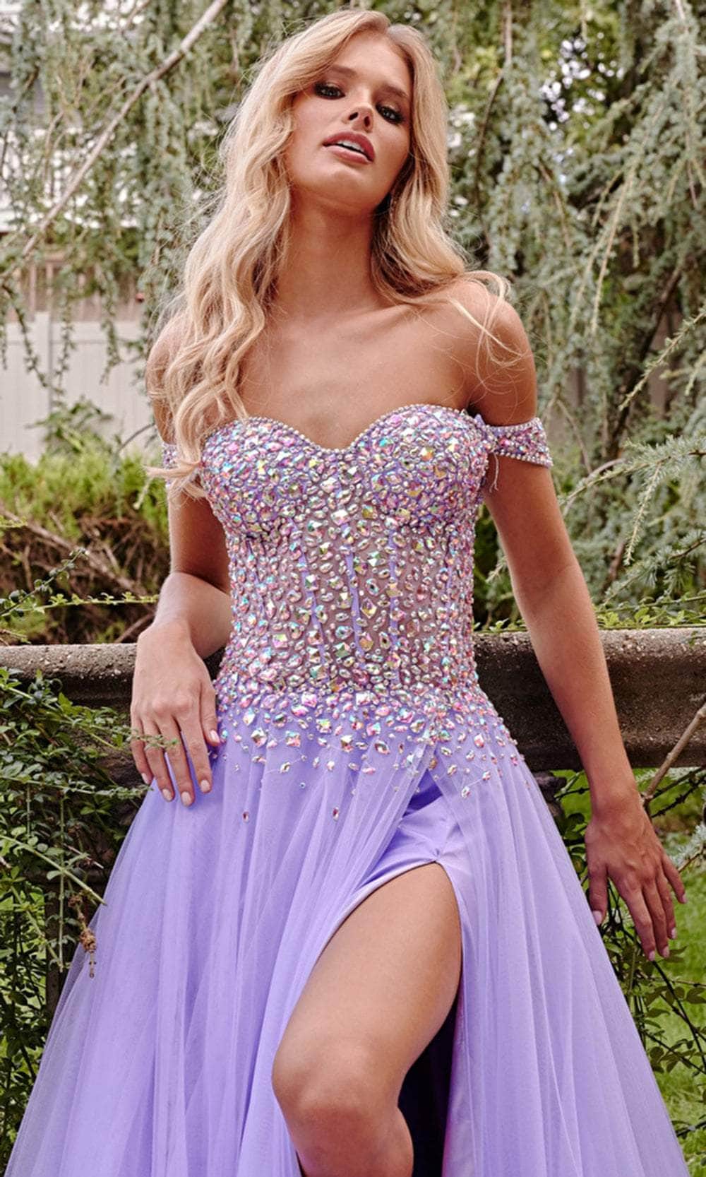 Jovani 23963 - Off-Shoulder Gown with Rhinestone Accents - Prom