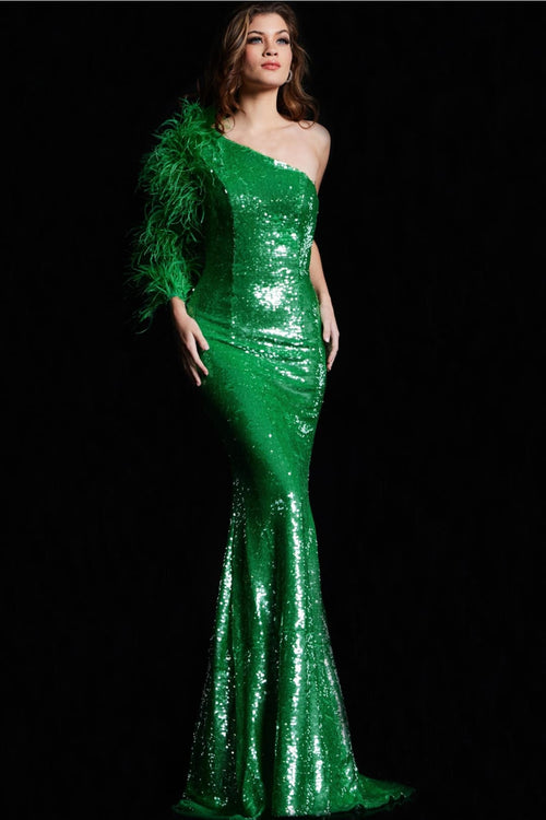 Jovani 23980 - Asymmetric Sequin Fringed Gown - Prom
