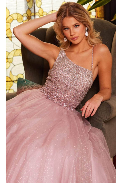 Jovani 24051 - Beaded Asymmetric Neck Ballgown - Prom