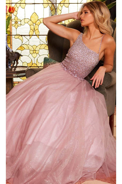 Jovani 24051 - Beaded Asymmetric Neck Ballgown - Prom