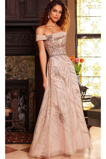 Jovani 24055 Beaded Lace Straight Across Evening Gown - Prom