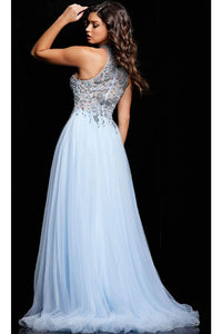 Jovani 24094 Stunning Halter Tulle Ballgown - Light-Blue / 00 - Prom