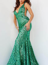 Jovani 24097 - V-Neck Sequin-Embellished Geometric Prom Gown