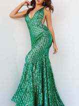 Jovani 24097 - V-Neck Sequin-Embellished Geometric Prom Gown