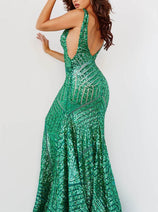 Jovani 24097 - V-Neck Sequin-Embellished Geometric Prom Gown