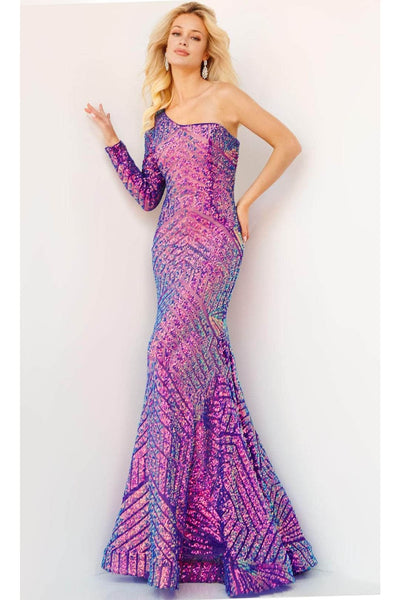 Jovani 24098 - One Sleeved Sequin Prom Dress - Emerald / Prom