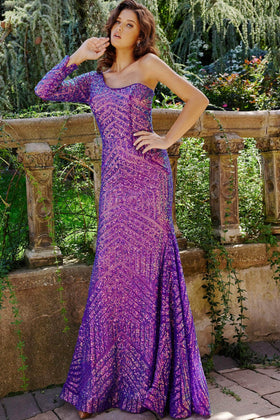 Jovani 24098 - One Sleeved Sequin Prom Dress