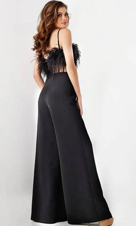 Jovani 24144 - Sleeveless Feather Detailed Jumpsuit