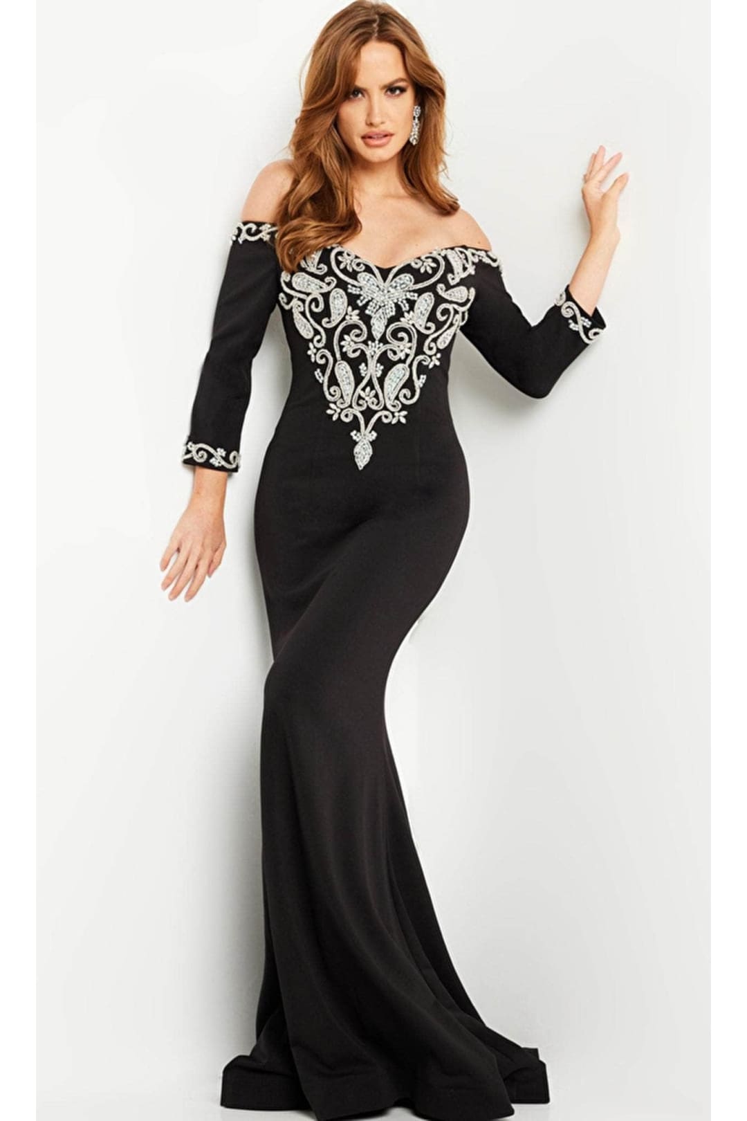 Jovani 24328 - Exquisite Off-Shoulder Beaded Dress with Embellishments - Prom