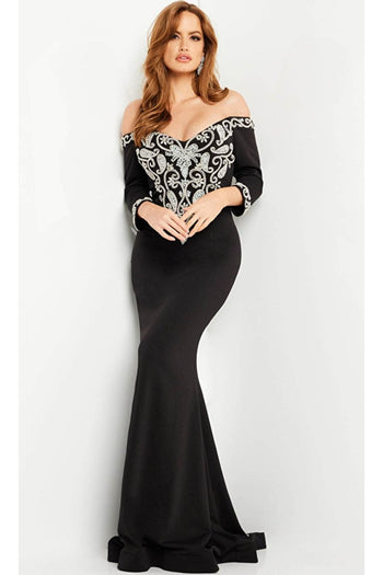 Jovani 24328 - Exquisite Off-Shoulder Beaded Dress with Embellishments - Prom