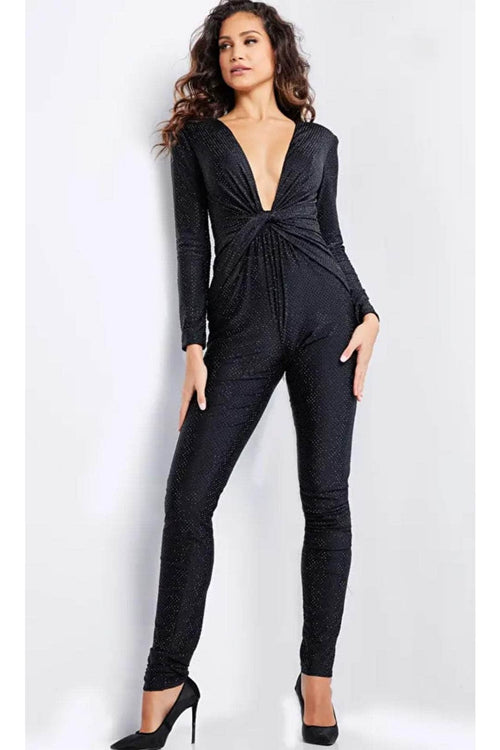 Jovani 24537 - Long Sleeve Twisted Front Jumpsuit - Prom