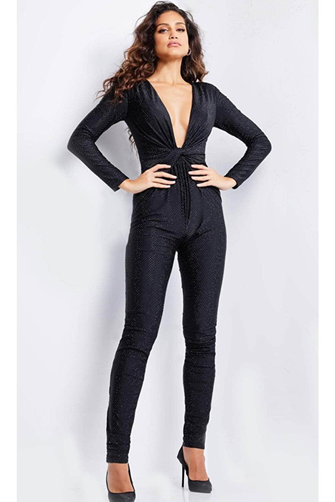 Jovani 24537 - Long Sleeve Twisted Front Jumpsuit - Prom