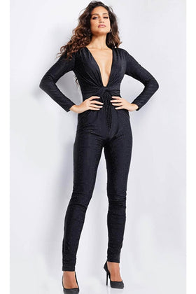 Jovani 24537 - Long Sleeve Twisted Front Jumpsuit