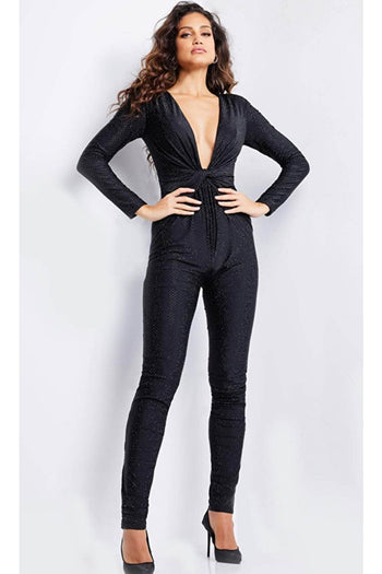 Jovani 24537 - Long Sleeve Twisted Front Jumpsuit - Prom