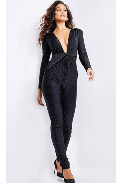 Jovani 24537 - Long Sleeve Twisted Front Jumpsuit - Prom