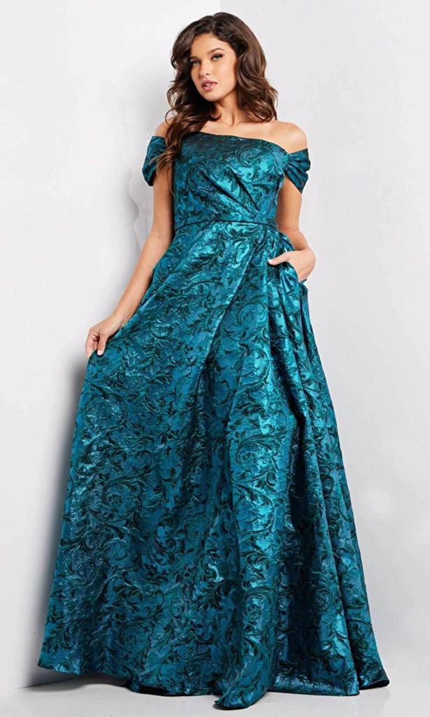 Jovani 25665 - Cap Sleeve Jacquard Evening Gown - Prom