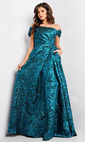 Jovani 25665 - Cap Sleeve Jacquard Evening Gown