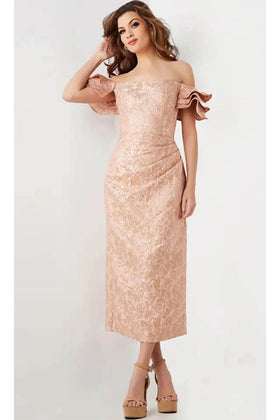 Jovani 25667 - Straight-Across Tea-length Dress
