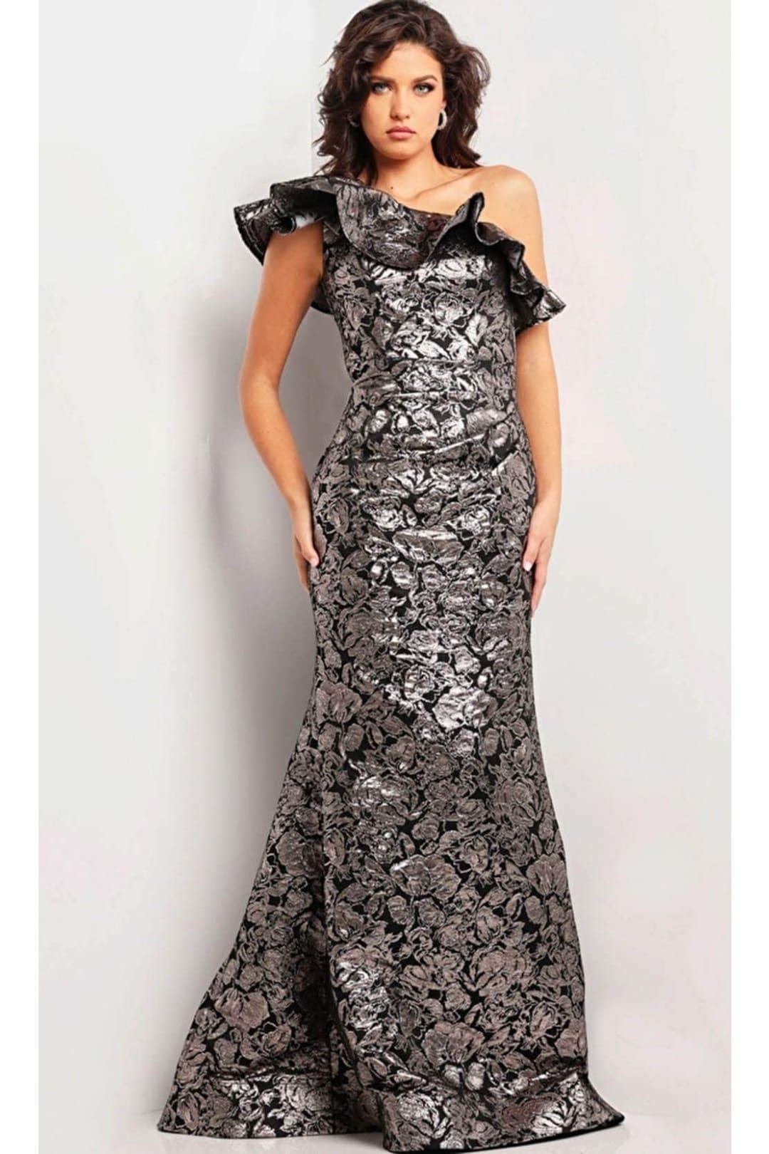 Jovani 25676 - Floral Jacquard Evening Gown - Prom