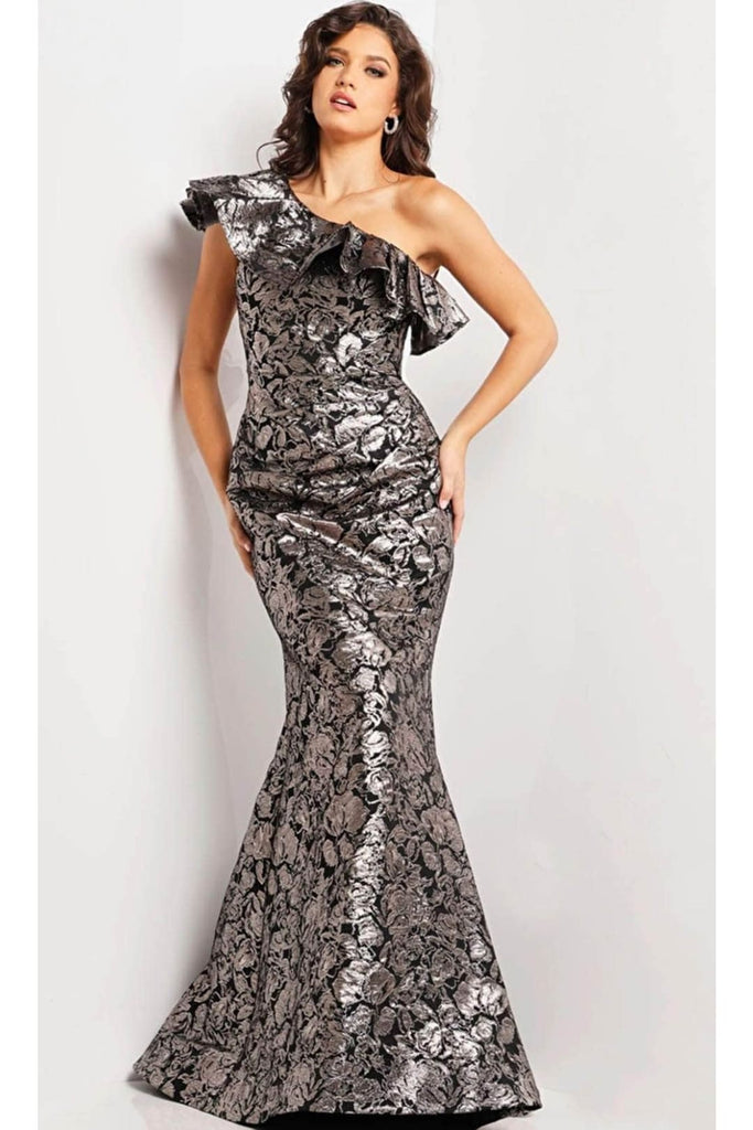 Jovani 25676 - Floral Jacquard Evening Gown - Prom