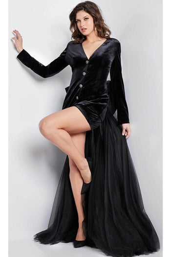 Jovani 25741 - Sheath Gown with Tulle Cape - Prom