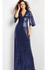 Jovani 25753 - Kimono Sleeve Evening Gown - Navy / 00 - Prom