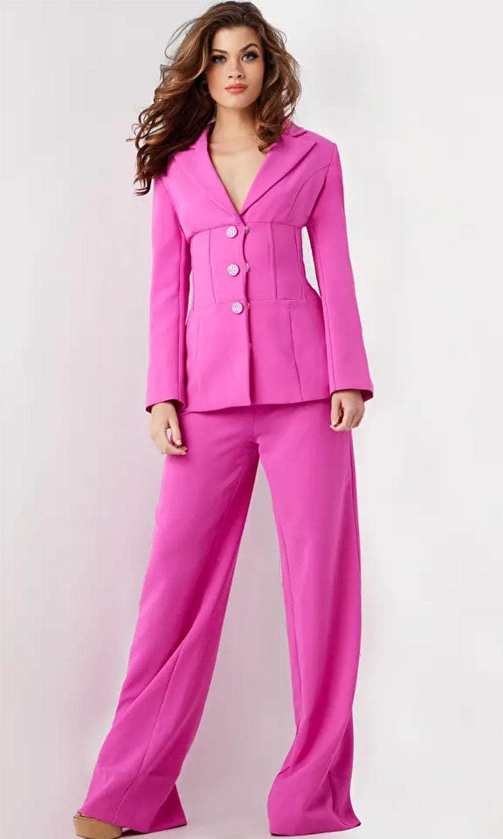 Jovani 25834 - Long Sleeve Bone Structured Pantsuit - Prom