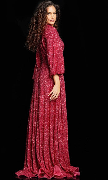 Jovani 25950 - Glitter Bishop Sleeve Evening Dress - Prom
