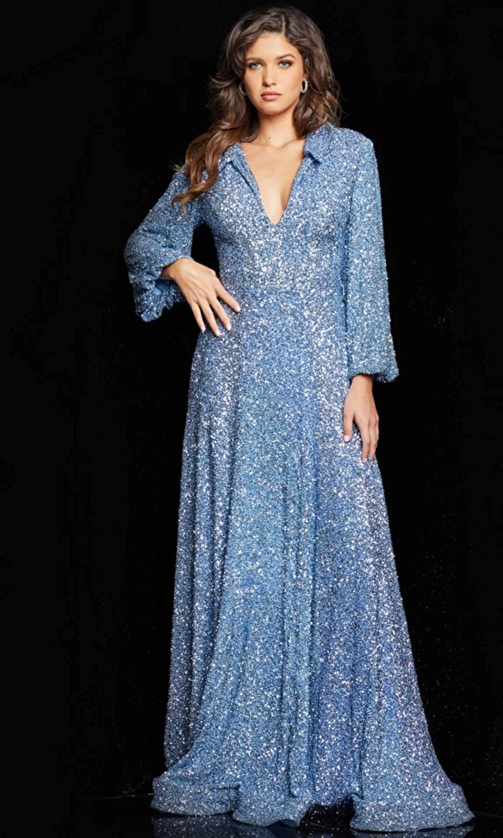 Jovani 25950 - Glitter Bishop Sleeve Evening Dress - Prom