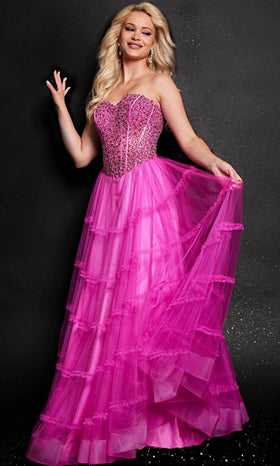 Jovani 26011 Off-Shoulder A-Line Gown with Beaded Tulle