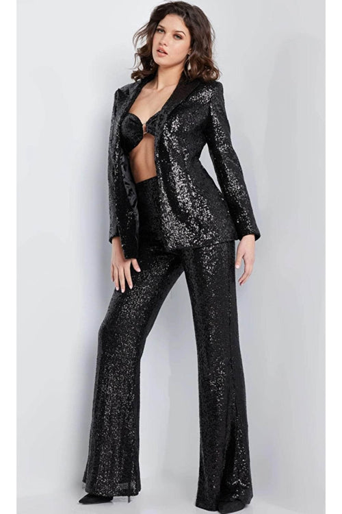 Jovani 26042 Striking Exposed Midriff Pantsuit - Black / 00 - Prom