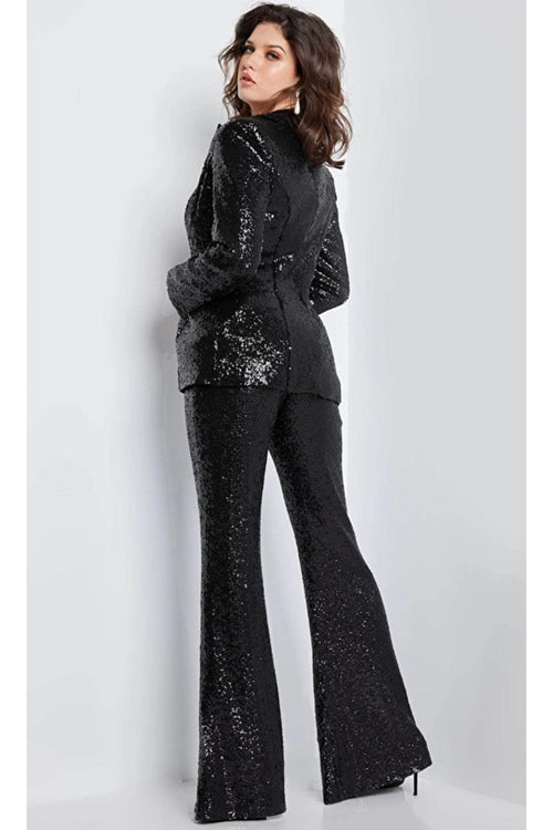 Jovani 26042 Striking Exposed Midriff Pantsuit - Black / 00 - Prom
