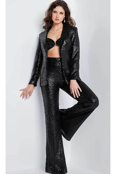 Jovani 26042 Striking Exposed Midriff Pantsuit - Black / 00 - Prom