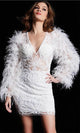 Jovani 26056 - Elegant Long Feather Sleeve Cocktail Dress - Prom