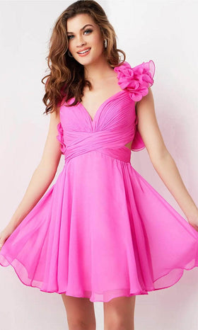 Jovani 26139 - Elegant Ruffled Shoulder A-Line Cocktail Dress