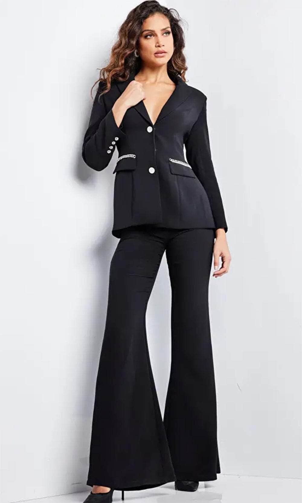 Jovani 26144 - Chain-Detailed Long Sleeve Pantsuit - Prom