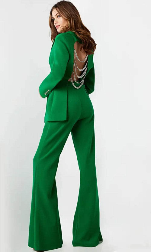 Jovani 26144 - Chain-Detailed Long Sleeve Pantsuit - Prom