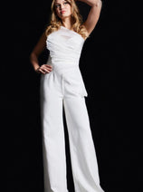 Jovani 26171 Bridal White Jumpsuit for Women One Shoulder Ruche Outfit