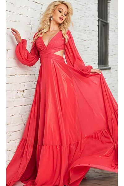 Jovani 26247 - Ruched Metallic A-line Gown - Prom